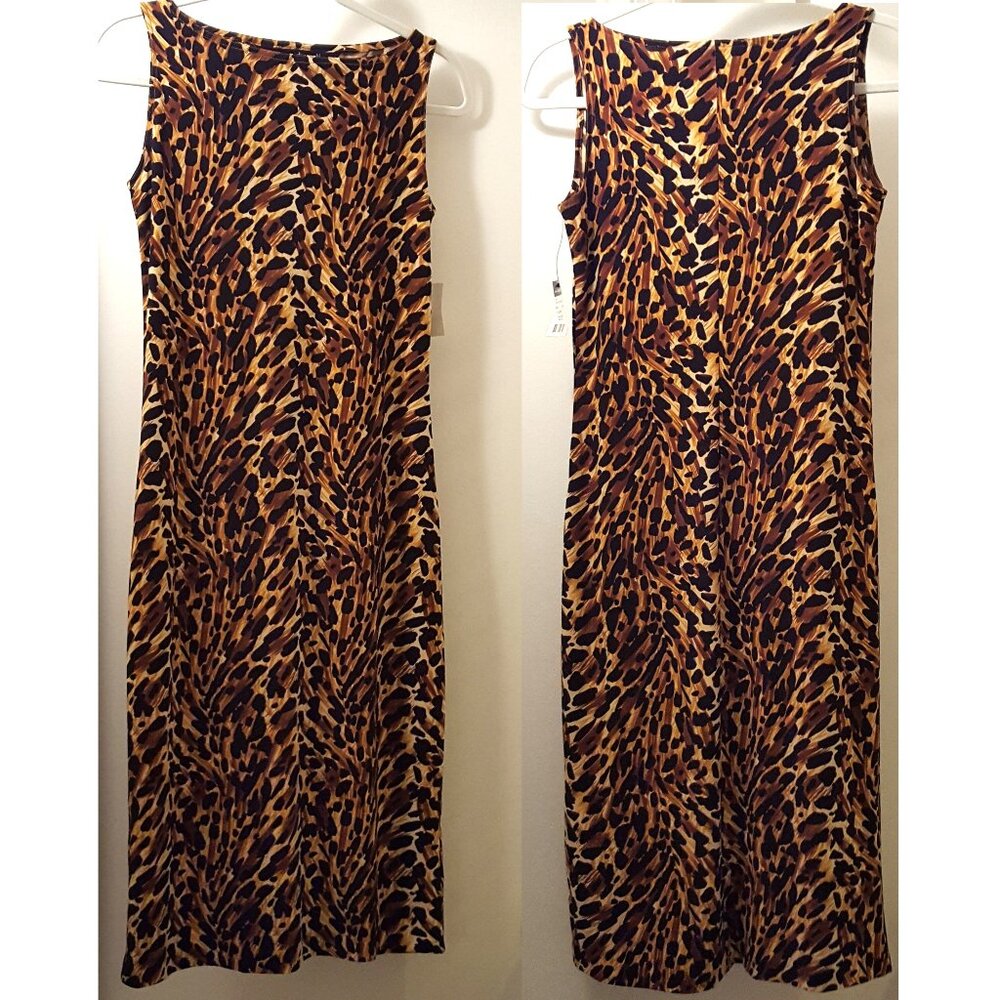 Norma Kamali Animal Print Sleeveless Bodycon Midi Stretch Sheath Dress S NWT